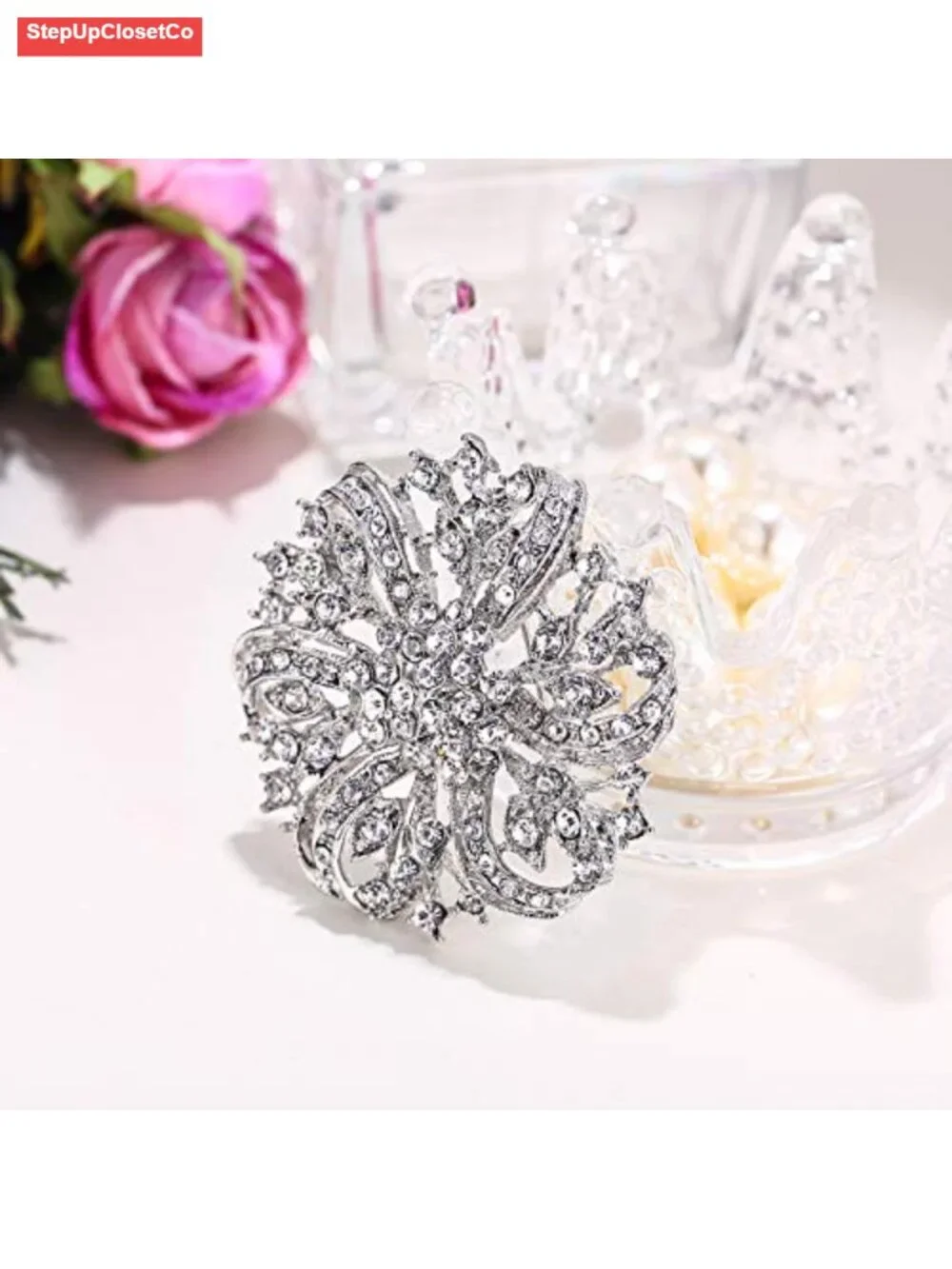 Crystal Bridal Flower Brooch Corsage Vintage Inspired Pin for Wedding Party